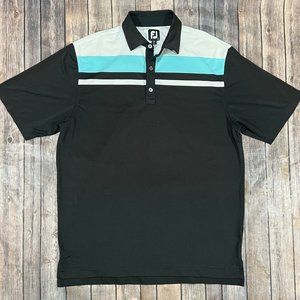 FootJoy Performance Stretch Short Sleeve Golf Polo Shirt Large Men Black Striped